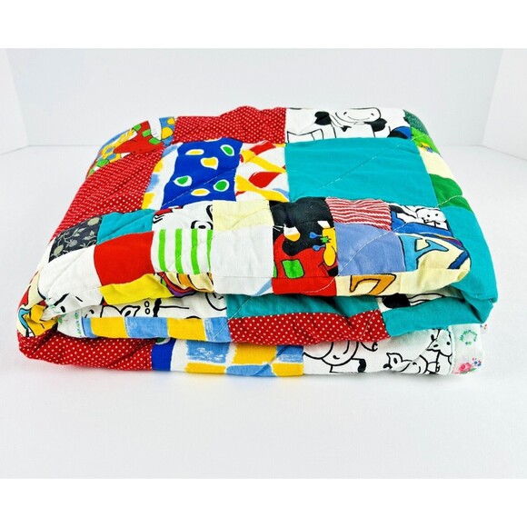 Patchwork Quilt Throw baby Toddler blanket colorful Cow designs  35in x 35in - Picture 9 of 9